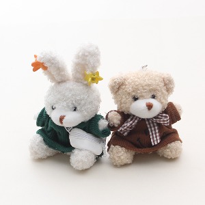 입체) 고리달린 봉제 리본단 앉아있는 토끼&amp;곰 7종 (약 5개) T5348